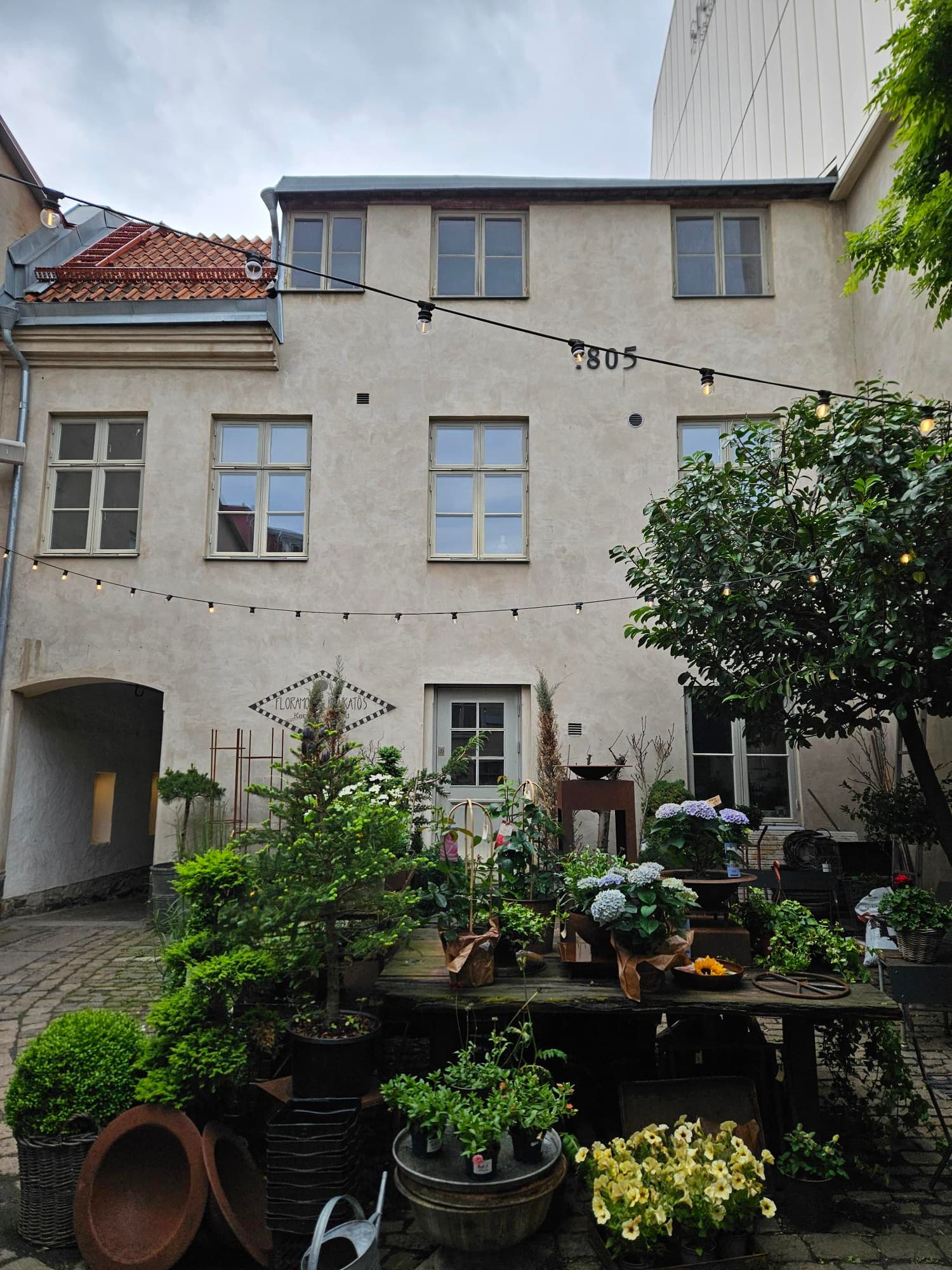 Carlbergs hus och trädgård i dagsljus